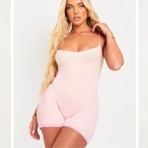 Pink Ribbed Knit Romper